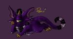  creature english_text eye fur green_eyes horn kanvet male monster perci purple_fur text unknown_species wings 