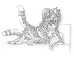  cheetah cuddling ear_biting embracing feline female hybrid leopard looking_at_viewer lynx male mammal monochrome nude pira ponytail sketch snow_leopard straight 
