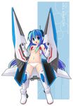  blue_eyes blue_hair boots duplicate elbow_gloves emurin flat_chest gloves gradius long_hair mecha_musume midriff navel panties personification robot_ears solo space_craft starfighter thigh_boots thighhighs underwear vic_viper 