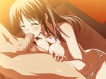  1boy 1girl ai_suru_tsuma_reina_no_uwaki_kokuhaku artist_request atelier_sakura_(company) ayakaze_ryuushou breasts brown_hair censored cum cum_in_mouth eyes_closed fellatio game_cg kawashima_reina long_hair oral panties penis source_request topless underwear 