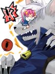  1boy 1girl animal_ears cat_ears cat_tail chibi closed_eyes hoshizora_miyuki kemonomimi_mode minigirl mogupen pink_hair precure school_uniform sharp_teeth short_hair short_twintails smile_precure! tail teeth twintails werewolf white_hair wolfrun 