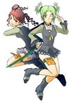  boots choker droite gauche green_eyes green_hair red_eyes red_hair smile sword tales_of_(series) tales_of_vesperia weapon 