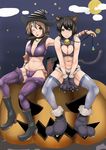  animal_ears bare_shoulders bell boots breasts cat_ears chloe_valens choker cholesenel cleavage hat norma_beatty pumpkin tales_of_(series) tales_of_legendia witch_hat 