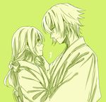  1girl bad_id bad_pixiv_id blush bow brown_hair chikage_kazama couple hair_bow hakuouki_shinsengumi_kitan hetero japanese_clothes kimono long_hair ponytail short_hair smile yamano_(151515) yukimura_chizuru 