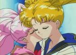  2girls 90s age_difference animated animated_gif bishoujo_senshi_sailor_moon blonde_hair cheek_kiss chibi_usa eyes_closed female kiss long_hair lowres magical_girl mother_and_daughter multiple_girls oldschool pink_hair sailor_chibi_moon sailor_moon tsukino_usagi twintails 