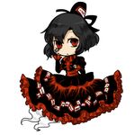  alternate_color alternate_hair_color black_hair breasts dress ghost_tail hand_on_own_face hat ofuda red_eyes shigureru short_hair simple_background small_breasts soga_no_tojiko solo tate_eboshi tattoo touhou white_background 