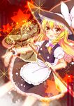  :d bad_id bad_pixiv_id blonde_hair bow braid broom dress hair_bow hat hat_bow holding kirisame_marisa long_hair nekosugi_(hoshi) open_mouth outstretched_arm single_braid smile solo star touhou white_bow witch_hat wrist_cuffs yellow_eyes 