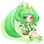  :3 bike_shorts blush chibi choker cure_march eyelashes full_body green green_choker green_eyes green_hair green_shorts green_skirt hair_tousle inuue_kiyu long_hair magical_girl midorikawa_nao ponytail precure shoes shorts shorts_under_skirt skirt smile smile_precure! solo tri_tails very_long_hair white_background 