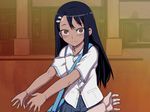  774_(nanashi) bag blue_hair blush brown_eyes error evening frown hachiouji hair_ornament hairclip ijiranaide_nagatoro-san long_hair looking_at_viewer nagatoro out_of_frame pov pov_hands school_uniform shirt skirt 