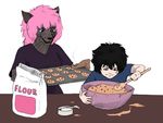  blue_eyes brown_fur canine clothing cooking female food fur hair human isabella_price male mammal mother parent pink_hair unknown_artist vincent_price were werewolf wolf young 