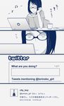  closed_eyes comic computer english glasses kuko laptop monochrome musical_note short_hair torinoko_city_(vocaloid) translated twitter vocaloid 