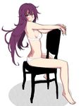  bakemonogatari barefoot bra chair lingerie long_hair monogatari_(series) panties purple_hair senjougahara_hitagi shinguu_kohaku underwear underwear_only white_bra white_panties 