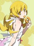  bakemonogatari bare_shoulders blonde_hair blush_stickers derivative_work doughnut food long_hair monogatari_(series) mouth_hold oshino_shinobu pointy_ears pon_de_ring solo yamakaze_(933626) yellow_eyes 