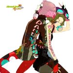  baseball_cap bubble_gum bubblegum goggles goggles_around_neck goggles_on_head green_eyes green_hair gumi hat jacket panda_hero_(vocaloid) pink_eyes pink_hair tank_top turtleneck 