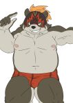  2019 anthro belly black_nose bulge clothing humanoid_hands male mammal mask moobs navel nipples overweight overweight_male simple_background solo teeth tiri_mama underwear ursine white_background 
