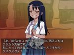  774_(nanashi) bag blue_hair blush brown_eyes cellphone grin hair_ornament hairclip ijiranaide_nagatoro-san long_hair looking_at_viewer nagatoro phone school_uniform shirt skirt smile smirk solo translated 