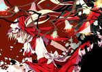  aya003030 back bare_back blonde_hair bow flandre_scarlet grin hat long_hair red_eyes ribbon side_ponytail skirt smile solo touhou wings wrist_cuffs 