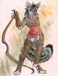  archer bottomless bow bow_(weapon) canine clothed clothing ear_piercing female fox half-dressed mammal piercing ranged_weapon ruaidri skirt solo syandene weapon 