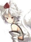  :t animal_ears bare_shoulders detached_sleeves hat inubashiri_momiji pout red_eyes sarashi short_hair simple_background sketch solo tail tears tokin_hat touhou upper_body urin white_background white_hair wolf_ears wolf_tail 