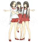  arms_behind_back a~chan bad_id bad_pixiv_id bangs black_hair blunt_bangs blush brown_eyes brown_hair crossed_arms fashion frown full_body high_heels highres kashiyuka long_hair looking_at_viewer multiple_girls nocchi_(perfume) outstretched_arms perfume pleated_skirt red_footwear red_skirt short_hair skirt smile spread_arms standing standing_on_one_leg yoshito 