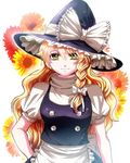 bad_id bad_pixiv_id blonde_hair bow braid flower hair_bow hand_on_hip hat kirisame_marisa long_hair looking_at_viewer natumisena single_braid smile solo sunflower touhou witch_hat yellow_eyes 