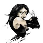  black_hair breasts claws cleavage elbow_gloves from_side gloves green_eyes ink jacky_(artist) long_hair marvel marvel_vs._capcom marvel_vs._capcom_3 medium_breasts solo x-23 x-men 