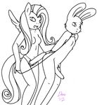  angel_(mlp) anthro anthrofied bdsm black_and_white bound breasts collar daniruu dildo domination duo equine female female_domination fluttershy_(mlp) friendship_is_magic girly hair horse lagomorph leash line_art long_ears long_hair long_tail male mammal monochrome my_little_pony nipples pegasus penis plain_background pony rabbit sex_toy signature straight strapon white_background wings 