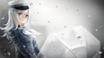  ama_no_jaku_(vocaloid) blue_eyes hat highres jack_amano jane_mere long_hair peaked_cap solo transparent transparent_umbrella umbrella vocaloid water_drop white_hair 