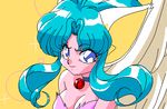  angel_wings animal_ears animated animated_gif blue_eyes breasts cat_ears chocker choker cleavage close-up green_hair hat long_hair lowres navel pixel_art solo top_hat wings wrist_cuffs 