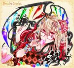  angel_french asuke_yuki bad_id bad_pixiv_id bespectacled black_legwear black_panties blonde_hair bracelet candy cross crown doughnut drink flandre_scarlet food french_cruller glass glasses hair_ornament hair_ribbon hairclip jacket jewelry laevatein lollipop nail_polish necklace panties pinky_out red_eyes ribbon ring short_hair solo sweets tattoo thighhighs touhou underwear wings 