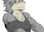  biceps black_nose canine clothing dog dog_tags fur grey_fur grey_hair hair husky kouya kouya_aotsuki looking_at_viewer male mammal morenatsu muscles pecs plain_background rudolf shirt smile solo tank_top unknown_artist white_background yellow_eyes 