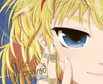  alice_margatroid blonde_hair blue_background blue_eyes character_name eyebrows eyelashes fingernails glint headband jewelry light_smile looking_at_viewer macross macross_frontier parody ring solo star string touhou 