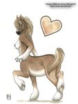  &hearts; &lt;3 breasts centaur equine equitaur female hair_over_eye hooves horse horseshoe human kacey looking_at_viewer mammal markings nipples nude plain_background pose side_boob side_view socks_(marking) solo standing taur white_background 