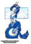  amulet blue_fur breasts chinese_dragon cirrus_(kacey) cloud clouds dragon female fur horn kacey long_tail nude solo 
