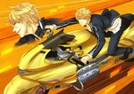  bad_id bad_pixiv_id blonde_hair carnival_phantasm casual fate/stay_night fate_(series) gilgamesh ground_vehicle highres male_focus motor_vehicle motorcycle red_eyes riding solo wolfsea 