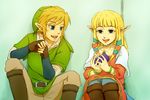  1girl bad_id bad_pixiv_id belt blonde_hair blue_eyes bracelet earrings gloves hat instrument jewelry link long_hair ocarina pointy_ears princess_zelda saiba_(henrietta) smile the_legend_of_zelda the_legend_of_zelda:_skyward_sword 