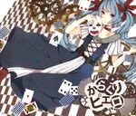  aqua_hair blue_eyes card checkered checkered_background choker dress gears hatsune_miku hiiro karakuri_pierrot_(vocaloid) long_hair looking_at_viewer mask solo twintails vocaloid 