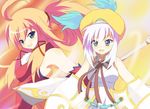  althea bare_shoulders blue_eyes breasts hat lucia_(luminous_arc) luminous_arc open_mouth pink_hair weapon white_hair 