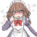  :p akanbe apron blush bow brown_eyes brown_hair crying crying_with_eyes_open face hair_ribbon maid maid_headdress ribbon solo tears tongue tongue_out tori_(minamopa) touhou translated usami_renko 