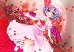  :d ascot bad_id bad_pixiv_id bat_wings blue_hair bow chain dress fence flower full_moon hat hat_bow moon nekosugi_(hoshi) open_mouth petals red_eyes red_flower red_moon red_rose remilia_scarlet rose smile socks solo touhou wings wrist_cuffs 