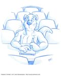  blue_and_white cooner male mammal mustelid otter paper pencil sitting solo 
