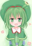  flower green_eyes green_hair hat leaf leaf_on_head no_nose open_mouth original seoi_ha shize_(coletti) solo 