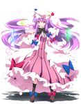  arm_up capelet coat crescent dress floating floating_object gem glowing hair_ribbon hat kurono_yuzuko lights long_hair magic_circle open_clothes open_coat patchouli_knowledge purple_dress purple_eyes purple_hair ribbon solo striped striped_dress touhou wide_sleeves 