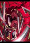  asuke_yuki bad_id bad_pixiv_id hair_ribbon long_hair magical_girl mahou_shoujo_madoka_magica red_eyes red_hair ribbon sakura_kyouko solo thighhighs weapon 