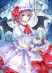  ascot bad_id bad_pixiv_id bat_wings brooch colored_eyelashes dress hat highres jewelry purple_hair red_eyes remilia_scarlet short_hair smile solo stari touhou wings wrist_cuffs 