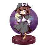  blue_eyes brown_hair faux_figurine full_moon fushigi_ebi hat looking_at_viewer moon solo touhou usami_renko watch white_background 