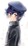  androgynous bad_id bad_pixiv_id black_eyes blue_hair blush cabbie_hat crossdressing hat kurabayashi looking_at_viewer persona persona_4 reverse_trap school_uniform shirogane_naoto short_hair smile solo 