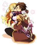  alvin_(tales) bare_shoulders boots breasts brown_eyes brown_hair coat detached_sleeves gloves milla_maxwell multicolored_hair red_eyes tales_of_(series) tales_of_xillia 