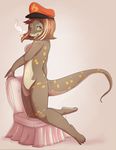  female hat jayboppity lizard looking_at_viewer nude one_eye_closed reptile scalie smoking solo 