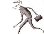  antlers bag formal furry hurry male_focus monochrome original reindeer reindeer_antlers running solo suit sweat traditional_media white_background yonezu_kenshi 